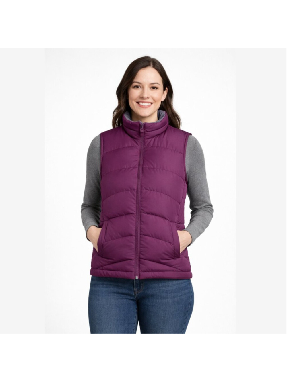 LANDS' END Down Filled Puffer Vest Purple Small Full Zip Winter Insulated Cozy